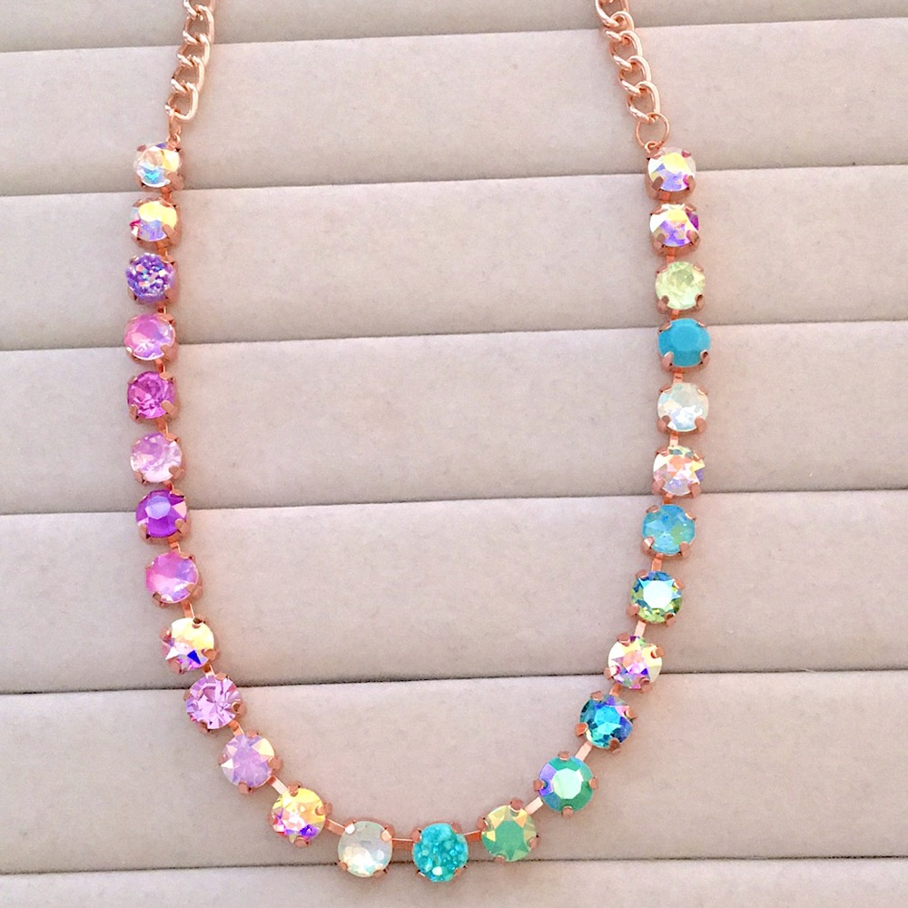 Iridescent Purple Opal + Turquoise Ombre Rose Gold Crystal Statement Necklace - Picture 12 of 14